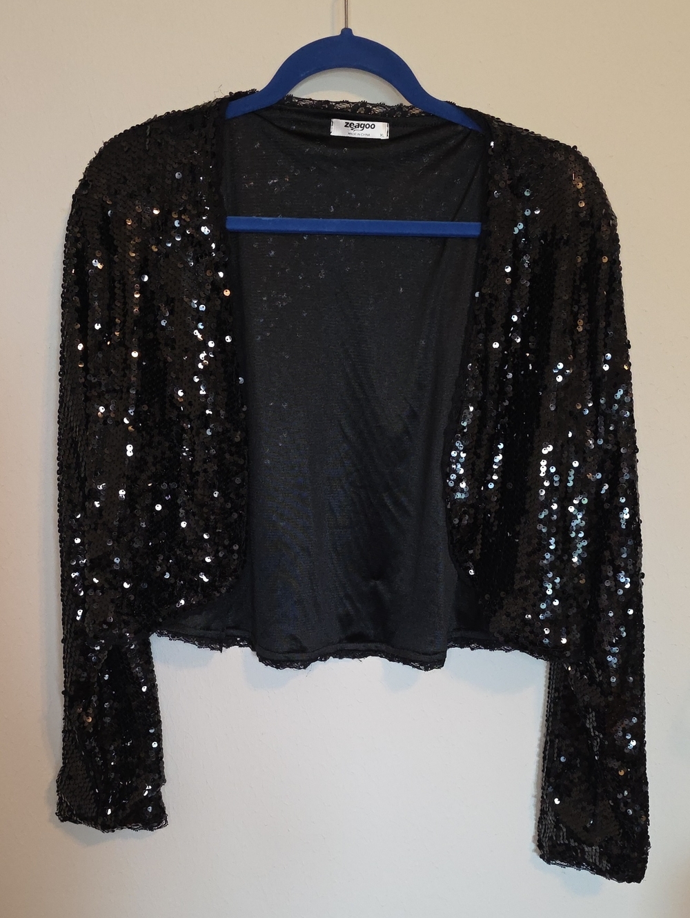 zeagoo Black Sequin Open-Front Bolero